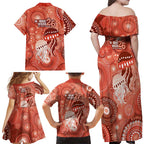 NAIDOC Deadly 50 Years Family Matching Off Shoulder Maxi Dress and Hawaiian Shirt Jellyfish Aboriginal Culture Inspired Red