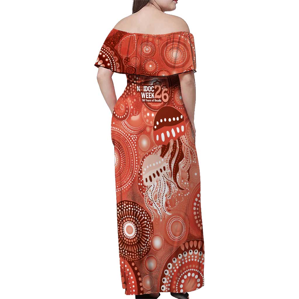 NAIDOC Deadly 50 Years Family Matching Off Shoulder Maxi Dress and Hawaiian Shirt Jellyfish Aboriginal Culture Inspired Red
