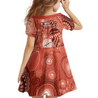 NAIDOC Deadly 50 Years Family Matching Off Shoulder Short Dress and Hawaiian Shirt Jellyfish Aboriginal Culture Inspired Red