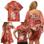 NAIDOC Deadly 50 Years Family Matching Off Shoulder Short Dress and Hawaiian Shirt Jellyfish Aboriginal Culture Inspired Red