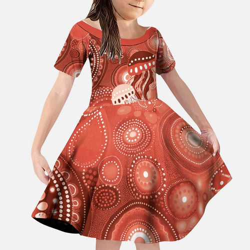NAIDOC Deadly 50 Years Family Matching Puletasi and Hawaiian Shirt Jellyfish Aboriginal Culture Inspired Red