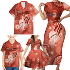 NAIDOC Deadly 50 Years Family Matching Short Sleeve Bodycon Dress and Hawaiian Shirt Jellyfish Aboriginal Culture Inspired Red