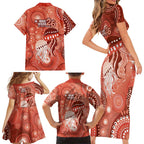NAIDOC Deadly 50 Years Family Matching Short Sleeve Bodycon Dress and Hawaiian Shirt Jellyfish Aboriginal Culture Inspired Red