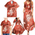 NAIDOC Deadly 50 Years Family Matching Summer Maxi Dress and Hawaiian Shirt Jellyfish Aboriginal Culture Inspired Red