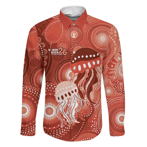 NAIDOC Deadly 50 Years Family Matching Summer Maxi Dress and Hawaiian Shirt Jellyfish Aboriginal Culture Inspired Red