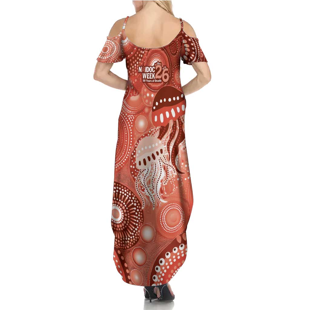 NAIDOC Deadly 50 Years Family Matching Summer Maxi Dress and Hawaiian Shirt Jellyfish Aboriginal Culture Inspired Red