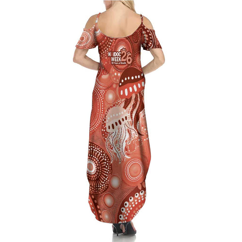 NAIDOC Deadly 50 Years Family Matching Summer Maxi Dress and Hawaiian Shirt Jellyfish Aboriginal Culture Inspired Red