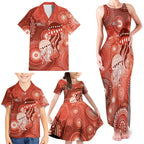 NAIDOC Deadly 50 Years Family Matching Tank Maxi Dress and Hawaiian Shirt Jellyfish Aboriginal Culture Inspired Red