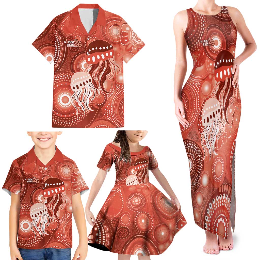 NAIDOC Deadly 50 Years Family Matching Tank Maxi Dress and Hawaiian Shirt Jellyfish Aboriginal Culture Inspired Red