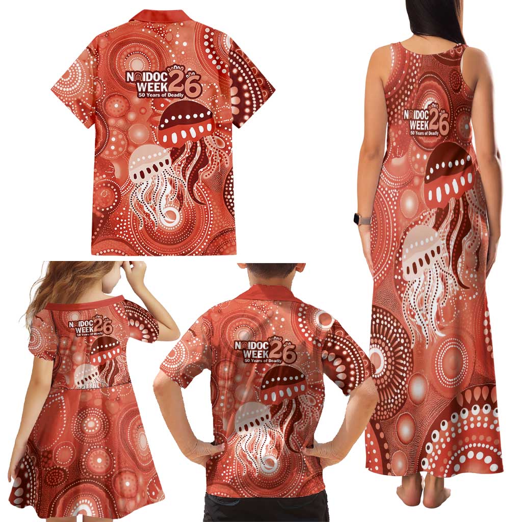 NAIDOC Deadly 50 Years Family Matching Tank Maxi Dress and Hawaiian Shirt Jellyfish Aboriginal Culture Inspired Red