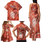 NAIDOC Deadly 50 Years Family Matching Tank Maxi Dress and Hawaiian Shirt Jellyfish Aboriginal Culture Inspired Red
