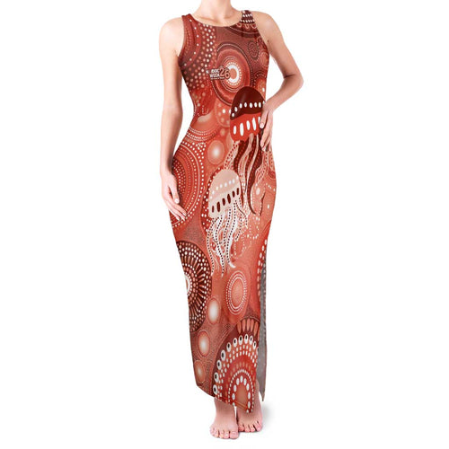 NAIDOC Deadly 50 Years Family Matching Tank Maxi Dress and Hawaiian Shirt Jellyfish Aboriginal Culture Inspired Red