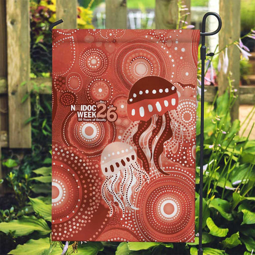 NAIDOC Deadly 50 Years Garden Flag Jellyfish Aboriginal Culture Inspired Red