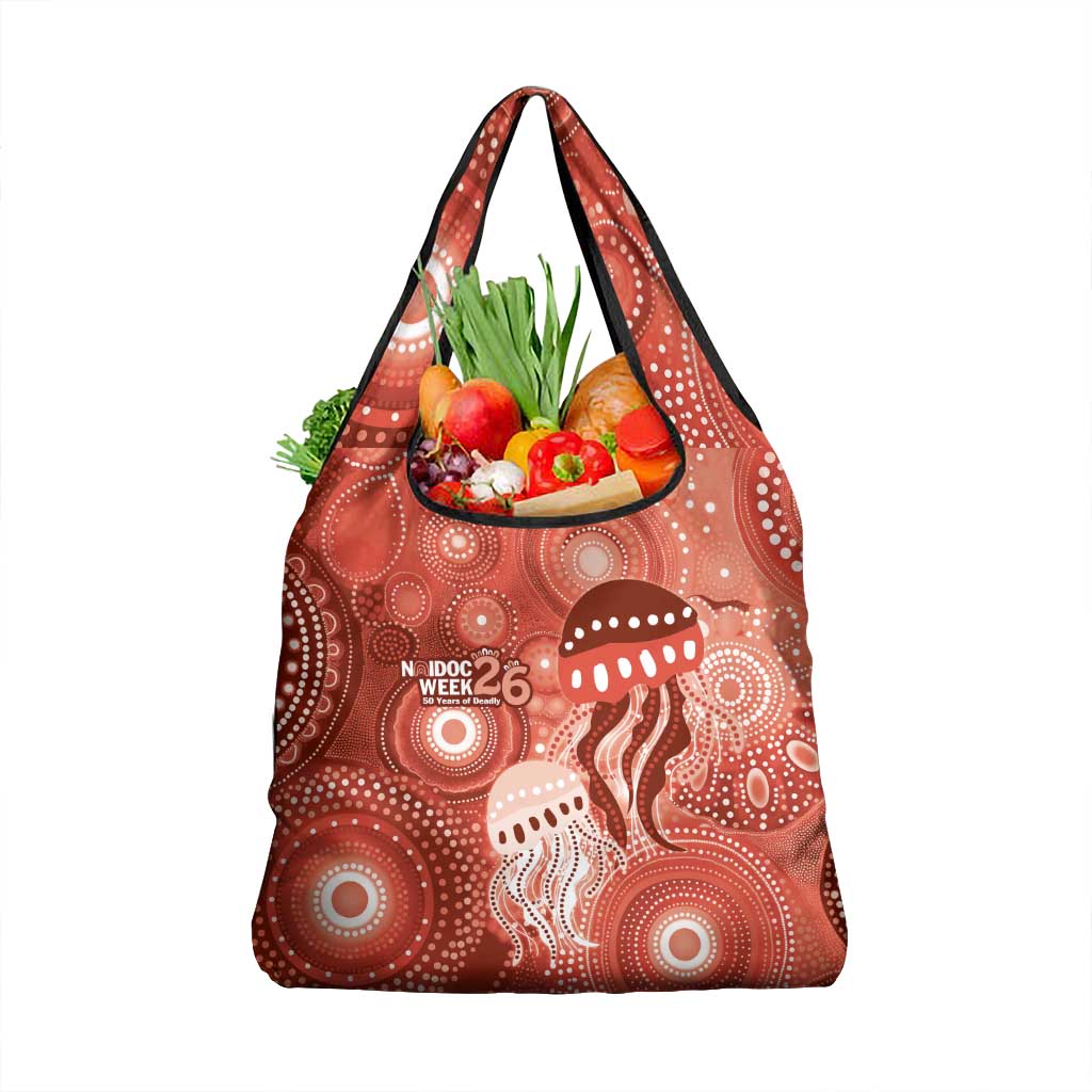NAIDOC Deadly 50 Years Grocery Bag Jellyfish Aboriginal Culture Inspired Red