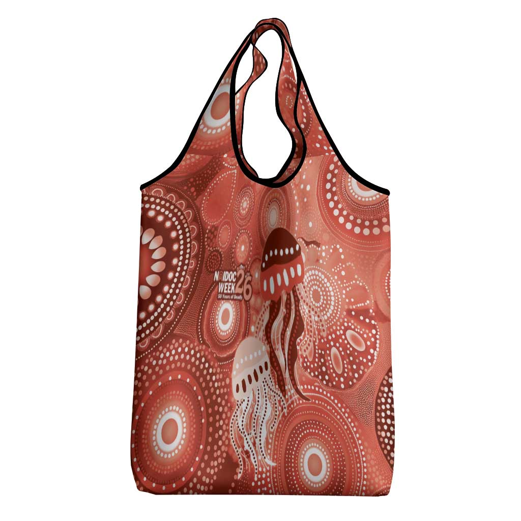 NAIDOC Deadly 50 Years Grocery Bag Jellyfish Aboriginal Culture Inspired Red