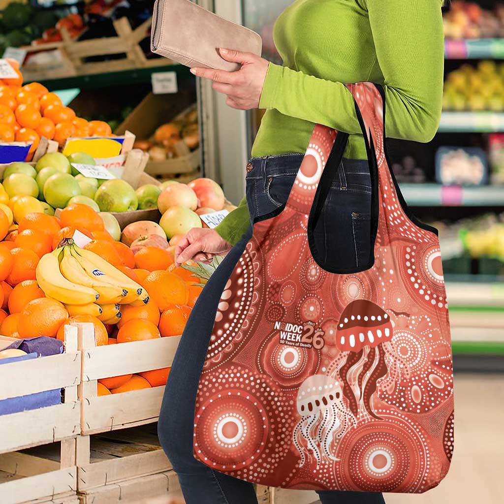 NAIDOC Deadly 50 Years Grocery Bag Jellyfish Aboriginal Culture Inspired Red
