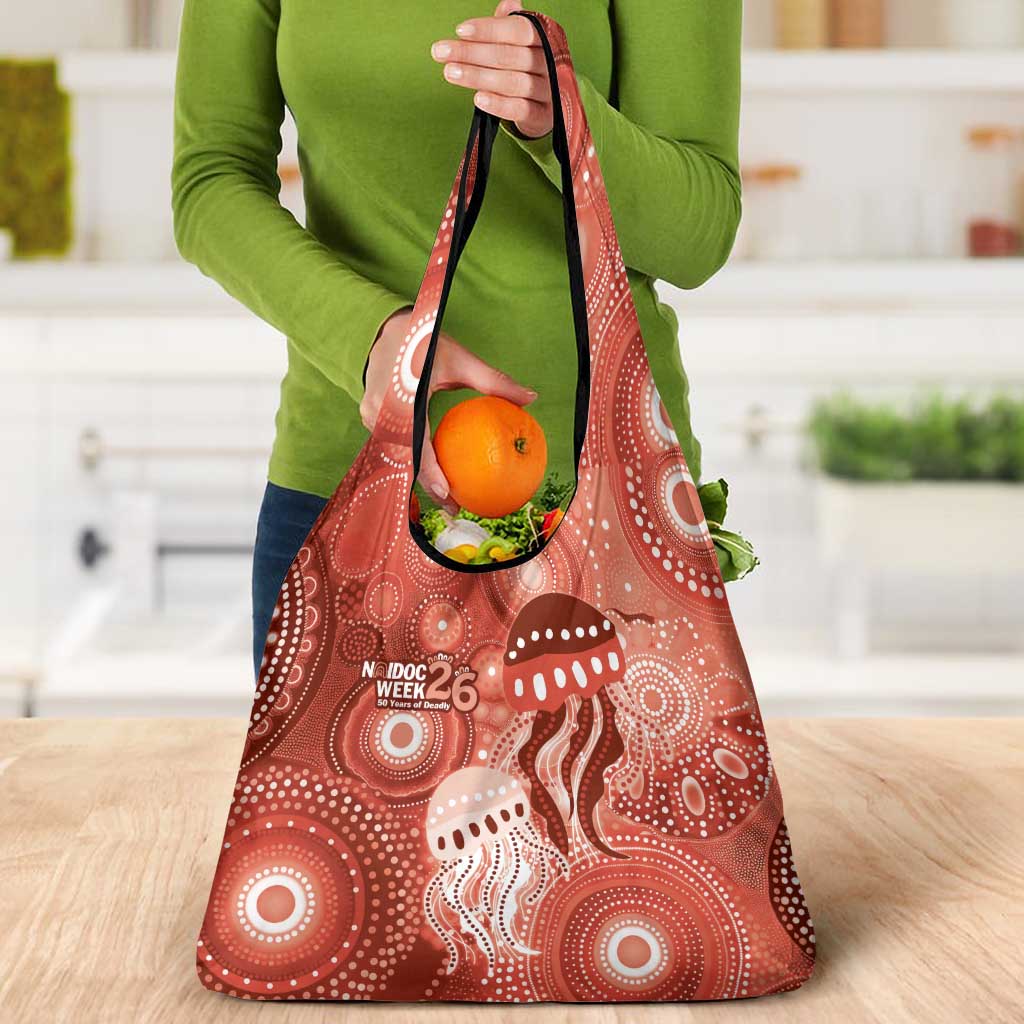 NAIDOC Deadly 50 Years Grocery Bag Jellyfish Aboriginal Culture Inspired Red