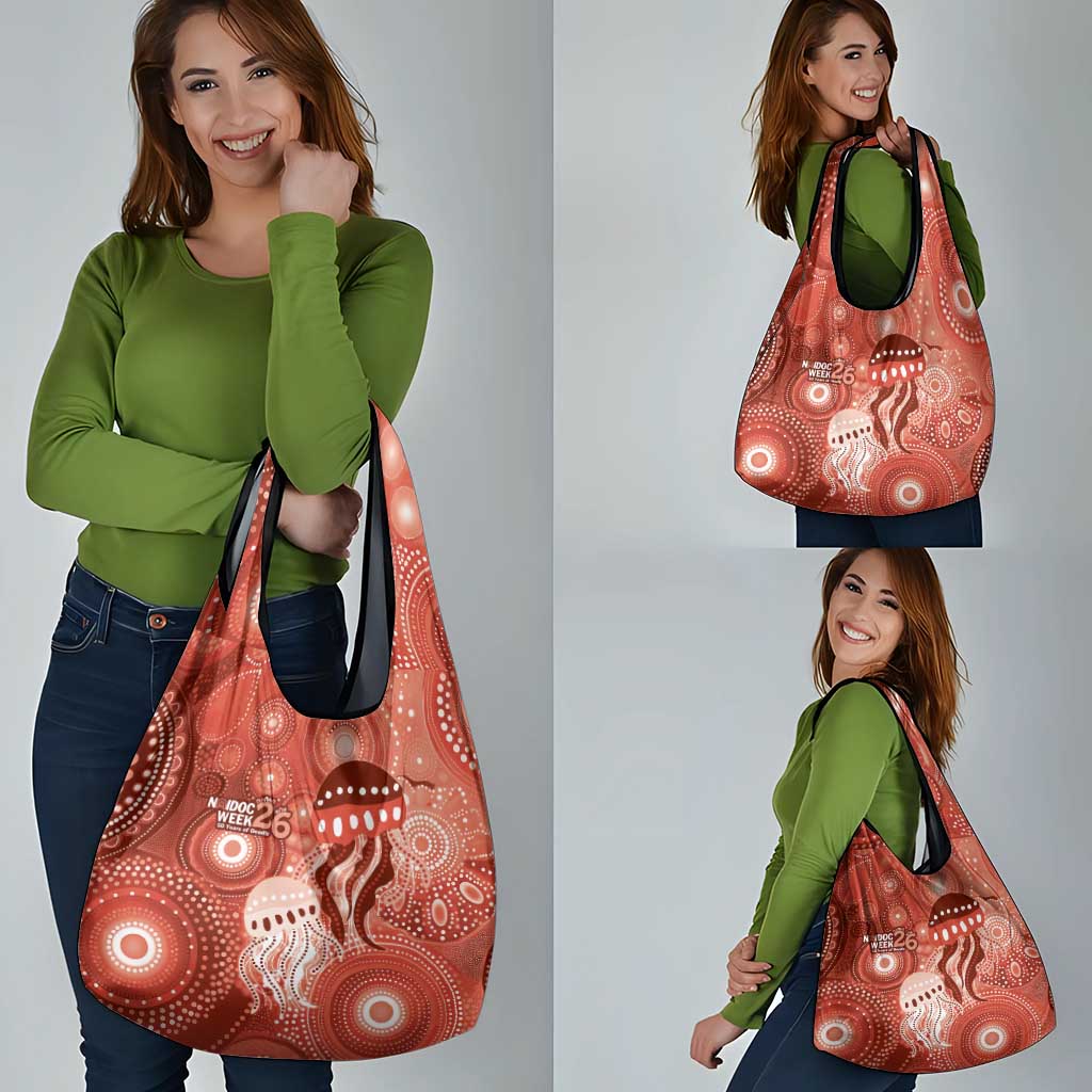 NAIDOC Deadly 50 Years Grocery Bag Jellyfish Aboriginal Culture Inspired Red