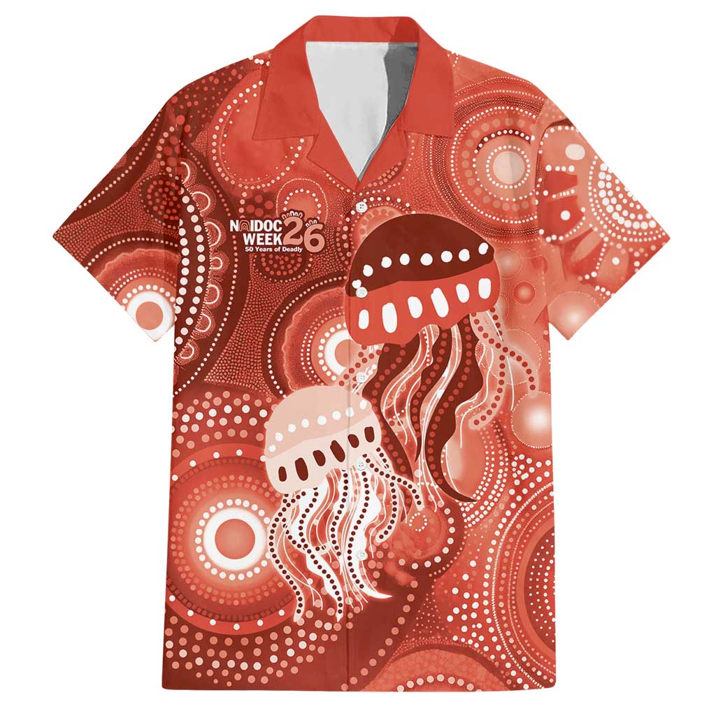 NAIDOC Deadly 50 Years Hawaiian Shirt Jellyfish Aboriginal Culture Inspired Red