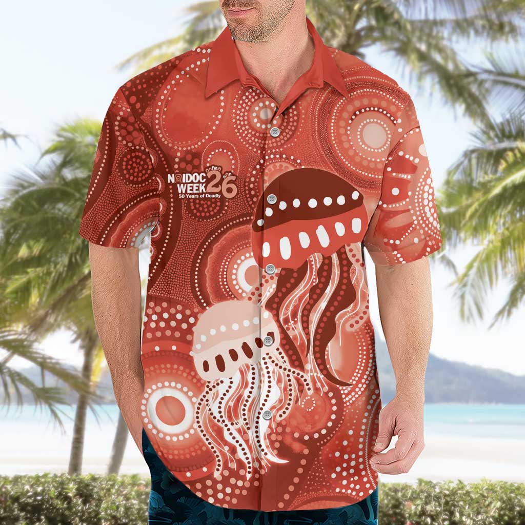 NAIDOC Deadly 50 Years Hawaiian Shirt Jellyfish Aboriginal Culture Inspired Red