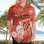 NAIDOC Deadly 50 Years Hawaiian Shirt Jellyfish Aboriginal Culture Inspired Red