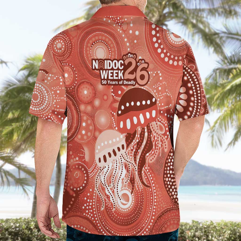 NAIDOC Deadly 50 Years Hawaiian Shirt Jellyfish Aboriginal Culture Inspired Red