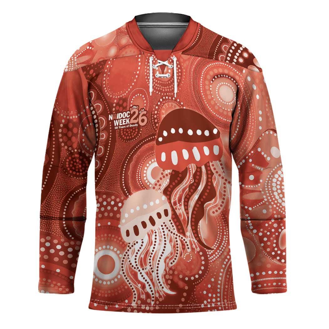 NAIDOC Deadly 50 Years Hockey Jersey Jellyfish Aboriginal Culture Inspired Red