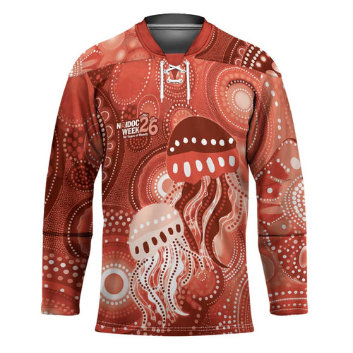 NAIDOC Deadly 50 Years Hockey Jersey Jellyfish Aboriginal Culture Inspired Red