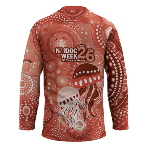 NAIDOC Deadly 50 Years Hockey Jersey Jellyfish Aboriginal Culture Inspired Red