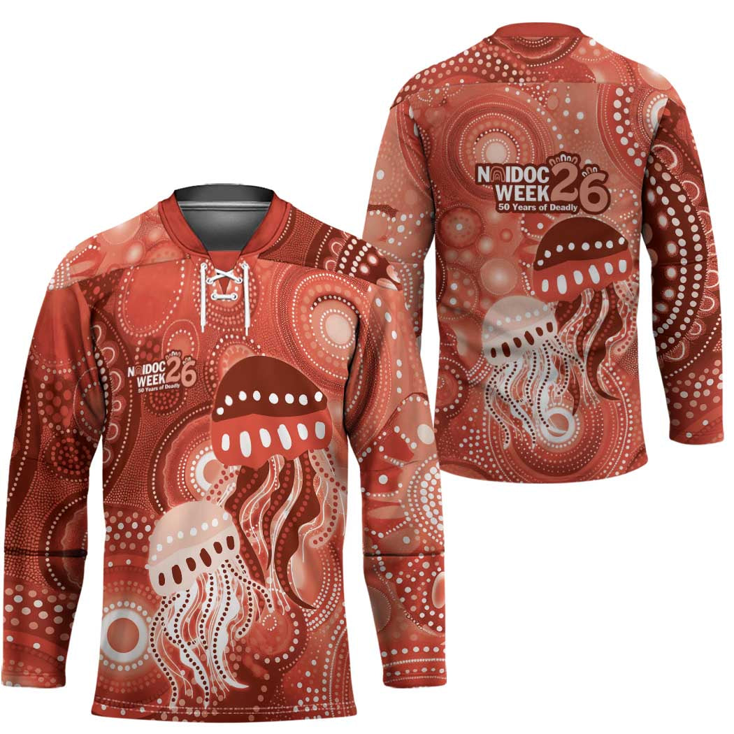 NAIDOC Deadly 50 Years Hockey Jersey Jellyfish Aboriginal Culture Inspired Red