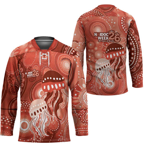NAIDOC Deadly 50 Years Hockey Jersey Jellyfish Aboriginal Culture Inspired Red