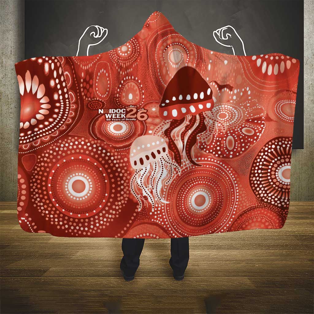 NAIDOC Deadly 50 Years Hooded Blanket Jellyfish Aboriginal Culture Inspired Red