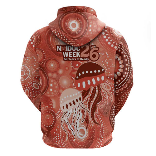 NAIDOC Deadly 50 Years Hoodie Jellyfish Aboriginal Culture Inspired Red