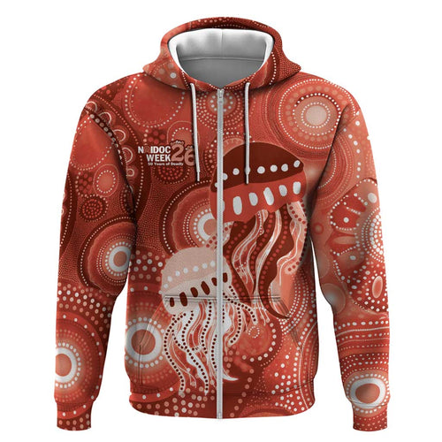NAIDOC Deadly 50 Years Hoodie Jellyfish Aboriginal Culture Inspired Red