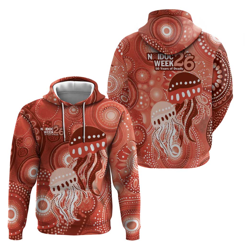 NAIDOC Deadly 50 Years Hoodie Jellyfish Aboriginal Culture Inspired Red