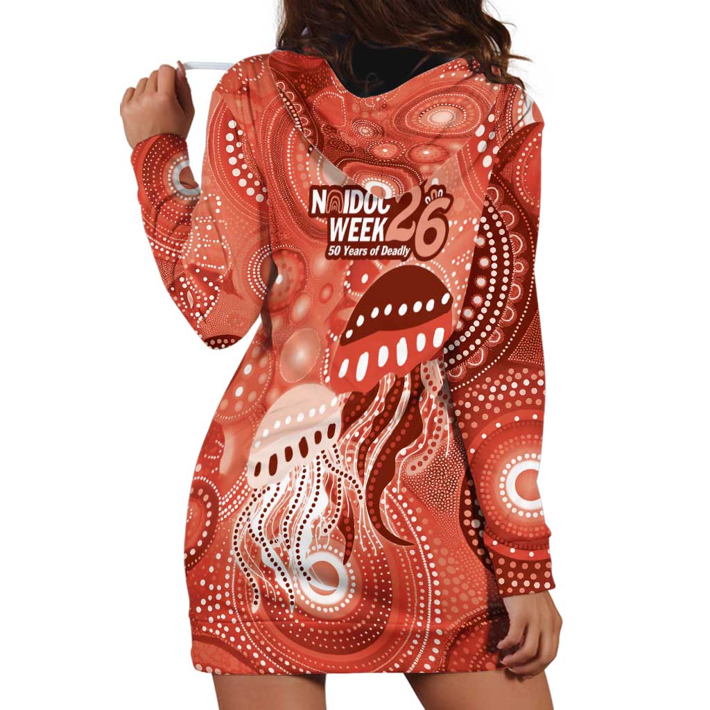 NAIDOC Deadly 50 Years Hoodie Dress Jellyfish Aboriginal Culture Inspired Red