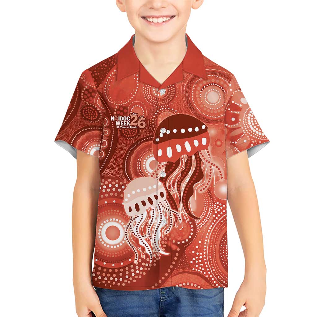 NAIDOC Deadly 50 Years Kid Hawaiian Shirt Jellyfish Aboriginal Culture Inspired Red