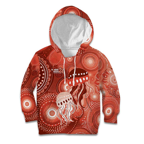 NAIDOC Deadly 50 Years Kid Hoodie Jellyfish Aboriginal Culture Inspired Red