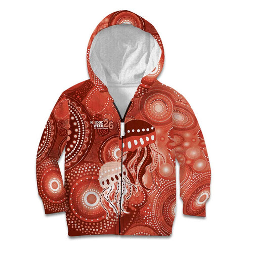 NAIDOC Deadly 50 Years Kid Hoodie Jellyfish Aboriginal Culture Inspired Red