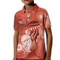 NAIDOC Deadly 50 Years Kid Polo Shirt Jellyfish Aboriginal Culture Inspired Red