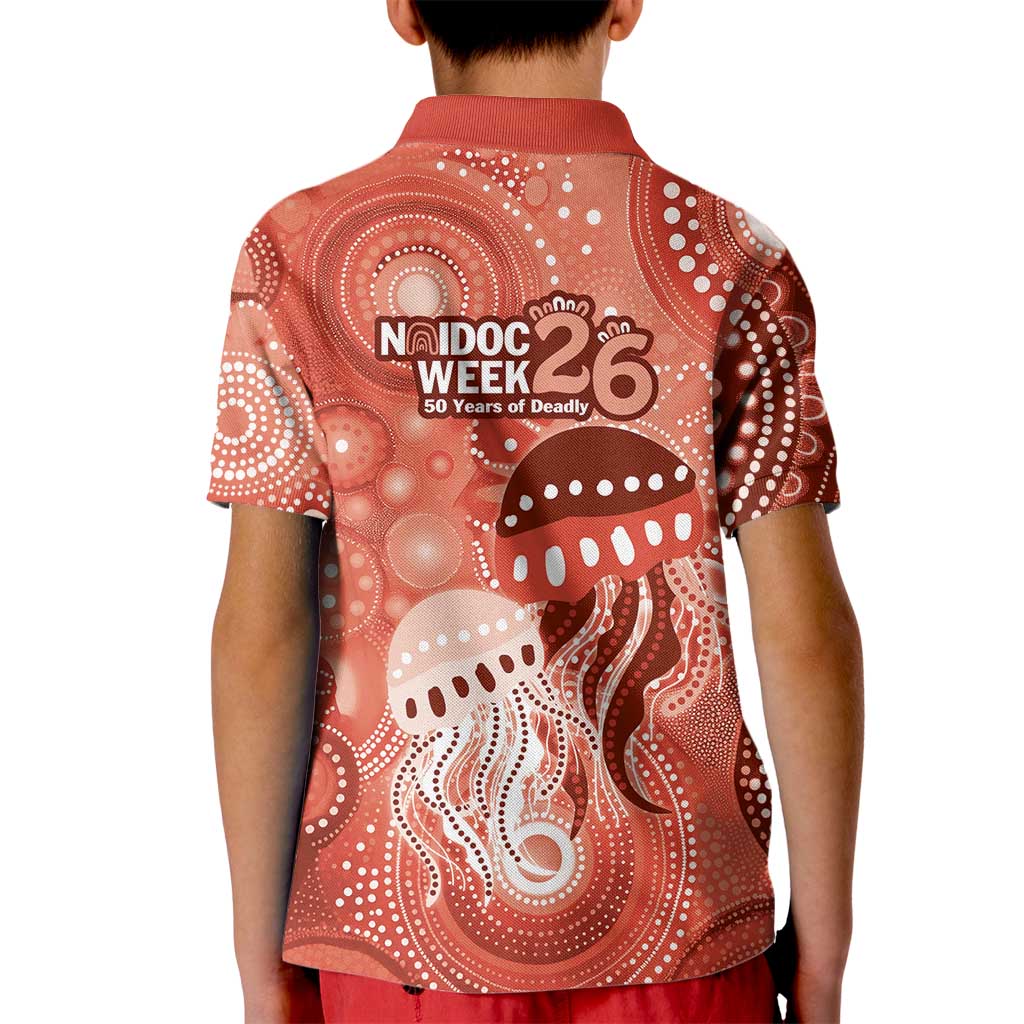 NAIDOC Deadly 50 Years Kid Polo Shirt Jellyfish Aboriginal Culture Inspired Red