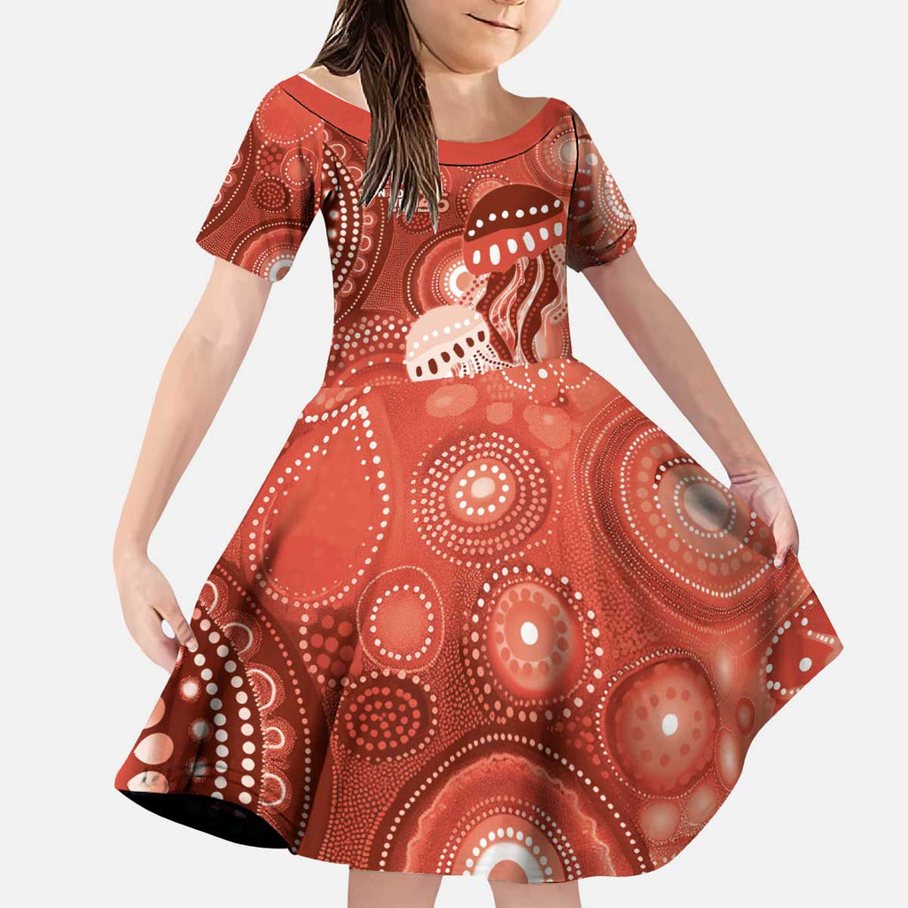 NAIDOC Deadly 50 Years Kid Short Sleeve Dress Jellyfish Aboriginal Culture Inspired Red