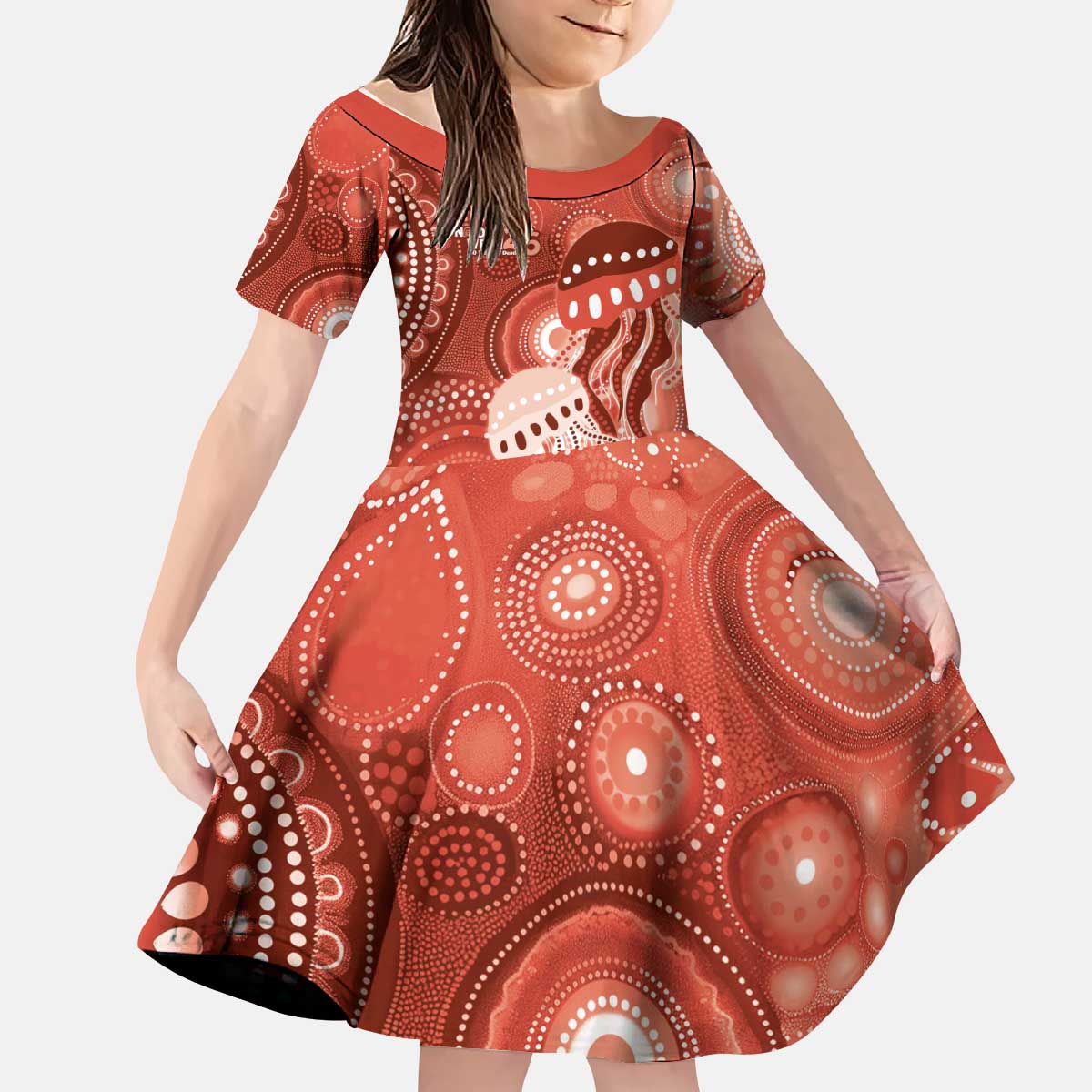 NAIDOC Deadly 50 Years Kid Short Sleeve Dress Jellyfish Aboriginal Culture Inspired Red