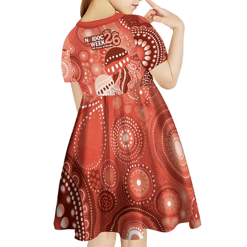 NAIDOC Deadly 50 Years Kid Short Sleeve Dress Jellyfish Aboriginal Culture Inspired Red