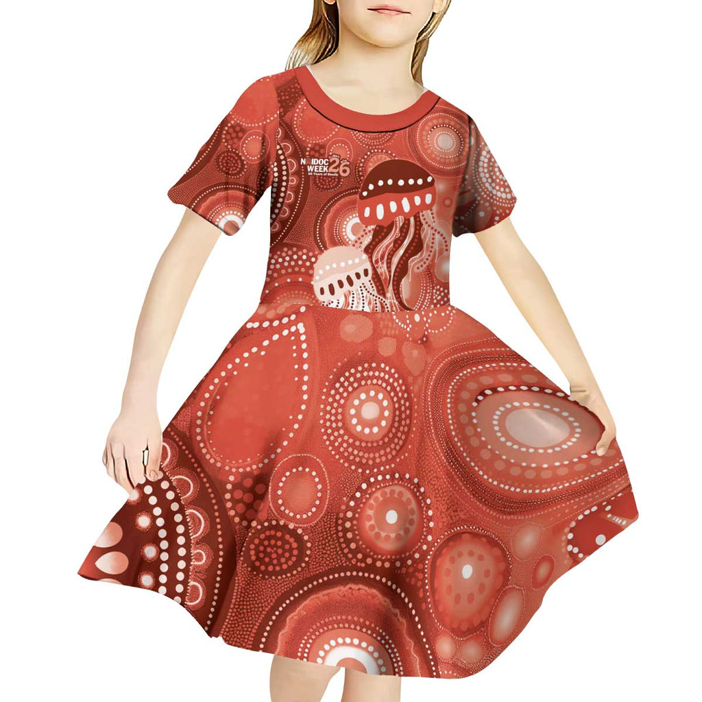 NAIDOC Deadly 50 Years Kid Short Sleeve Dress Jellyfish Aboriginal Culture Inspired Red