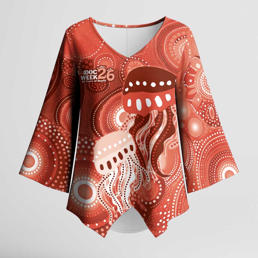 NAIDOC Deadly 50 Years Kimono Sleeve Blouse Jellyfish Aboriginal Culture Inspired Red
