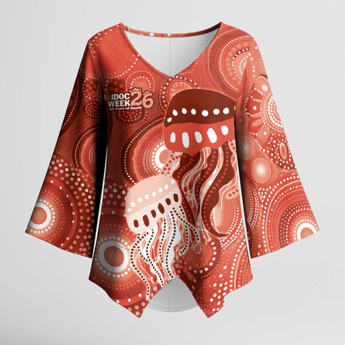 NAIDOC Deadly 50 Years Kimono Sleeve Blouse Jellyfish Aboriginal Culture Inspired Red