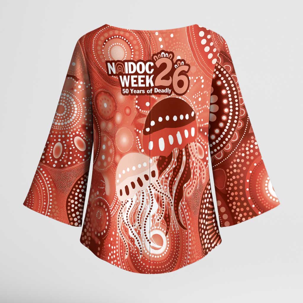 NAIDOC Deadly 50 Years Kimono Sleeve Blouse Jellyfish Aboriginal Culture Inspired Red