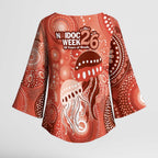 NAIDOC Deadly 50 Years Kimono Sleeve Blouse Jellyfish Aboriginal Culture Inspired Red