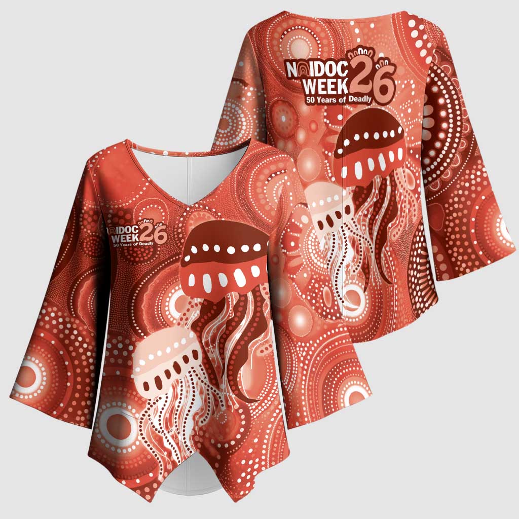 NAIDOC Deadly 50 Years Kimono Sleeve Blouse Jellyfish Aboriginal Culture Inspired Red